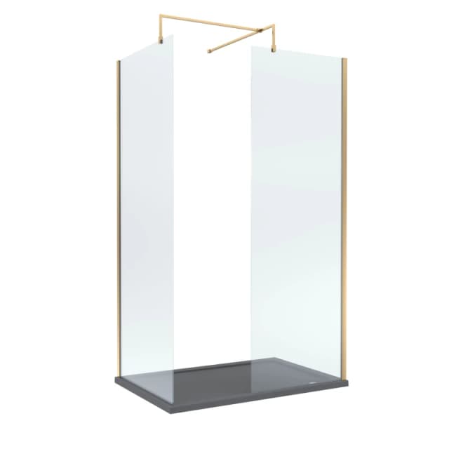 Balterley 8mm Glass Wetroom Screens Brushed Brass and Grey Tray 1200 x 900mm Grey