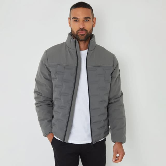 Threadbare Quilted Panel Funnel Neck Jacket Mid Grey