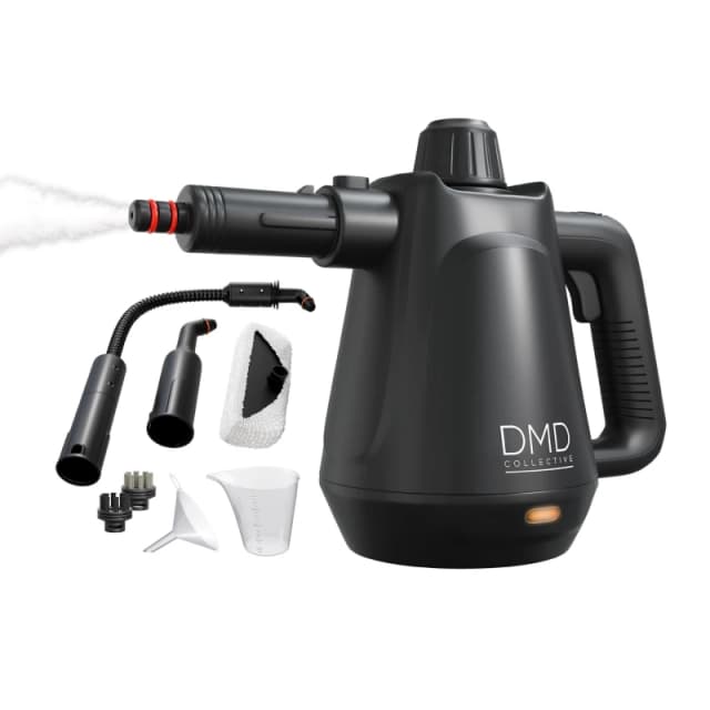 DMD Collective 9 Piece Handheld Steam Cleaner Kit with with Accessories, 450ml Tank For Stain Removal Black