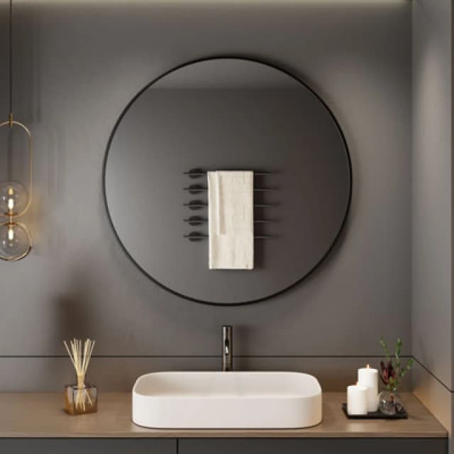 Neo Black Round Metal Frame Wall Mirror