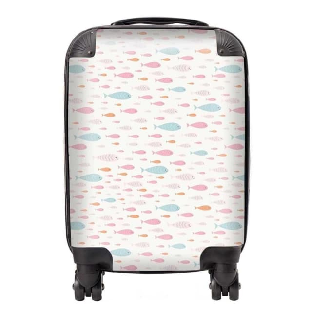 Warren Reed - Designer Hand Drawn Swimming Fish Suitcase in Pink Size: Large Pink Unisex Large