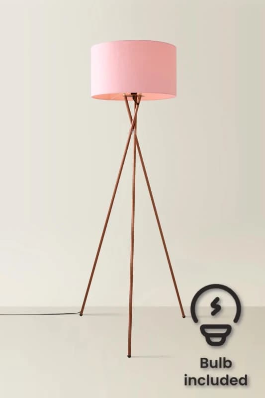 ValueLights ValueLights Camden Copper Metal Tripod Floor Lamp with Drum Lamp Shade and Bulb in Dusty Pink Dusty Pink One Size Unisex 5055759993214