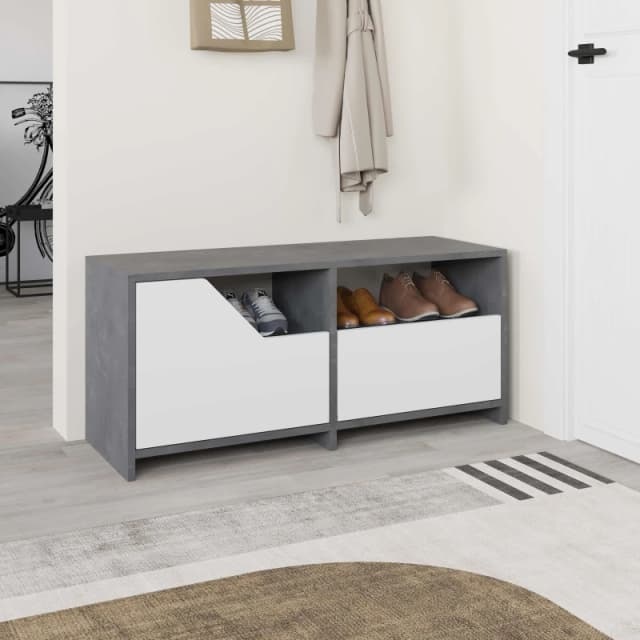 Decortie Nexus' Modern Shoe Cabinet 105cm 2-Door Storage with Open Shelf in Mid Grey Size: 1 Pack Mid Grey Unisex 1 Pack