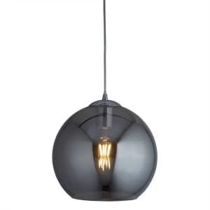 1 Light Dome Ceiling Pendant Chrome, Smoked Glass, E27