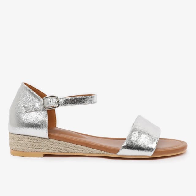 Where's That From 'Visenya' Low Wedge Shoes With Adjustable Ankle Strap Silver