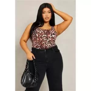 I Saw It First Leopard Plus Size Super Soft Scoop Neck Sleeveless Bodysuit - Brown