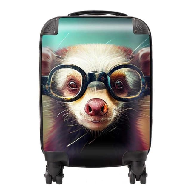 Warren Reed - Designer Ferret With Glasses Splashart Suitcase in Brown Size: Small Brown Unisex Small