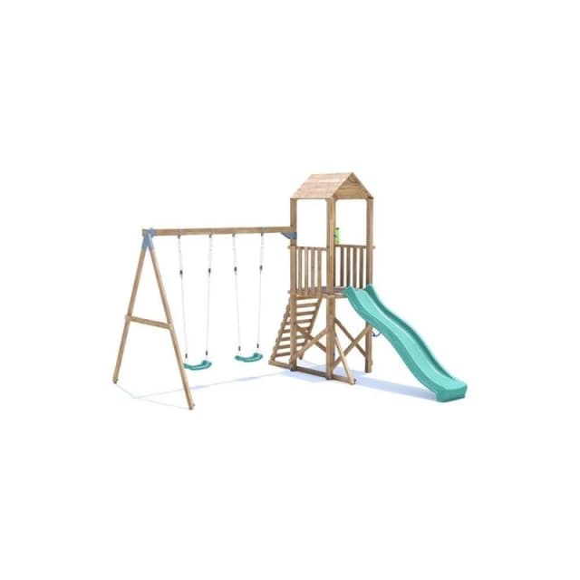 Dunster House Climbing Frame With Two Swings & Slide Squirrelfort High Platform