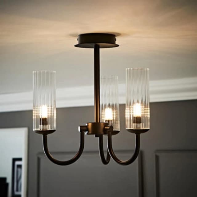 ValueLights ValueLights Canya 3 Way Ribbed Glass Chandelier Style Ceiling Light in Black One Size Unisex 5016529274186