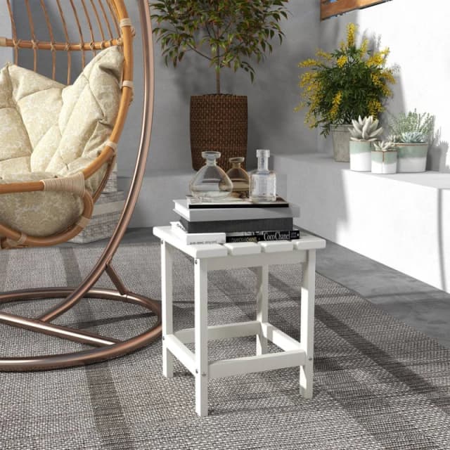 OUTSUNNY Square Coffee Table, HDPE Side Table for Porch, Garden, White White Unisex