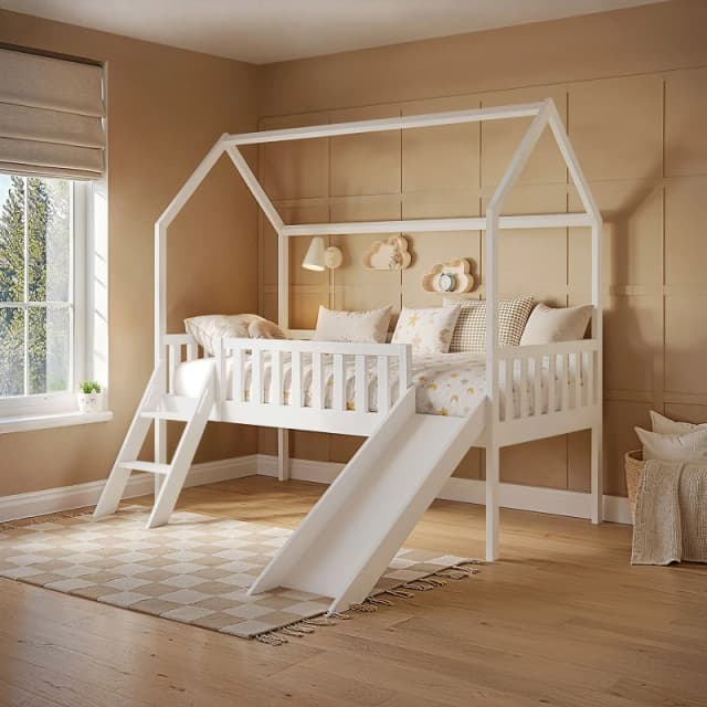 Flair Explorer Slide Mid Sleeper Bed with Rails in White Size: Single White Unisex Single