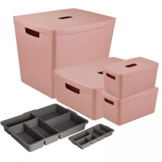 Inabox Inabox Designer Storage Boxes With Lids and Trays Large Value Pack (2 x 8L & 1 x 19L & 1 x 39L & 1 x Small & 1 x Large Tray) De