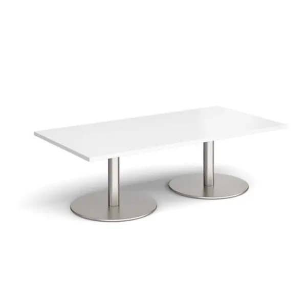 Monza Monza rectangular coffee table with flat round brushed steel bases 1600mm x 800mm - white White MCR1600-BS-WH