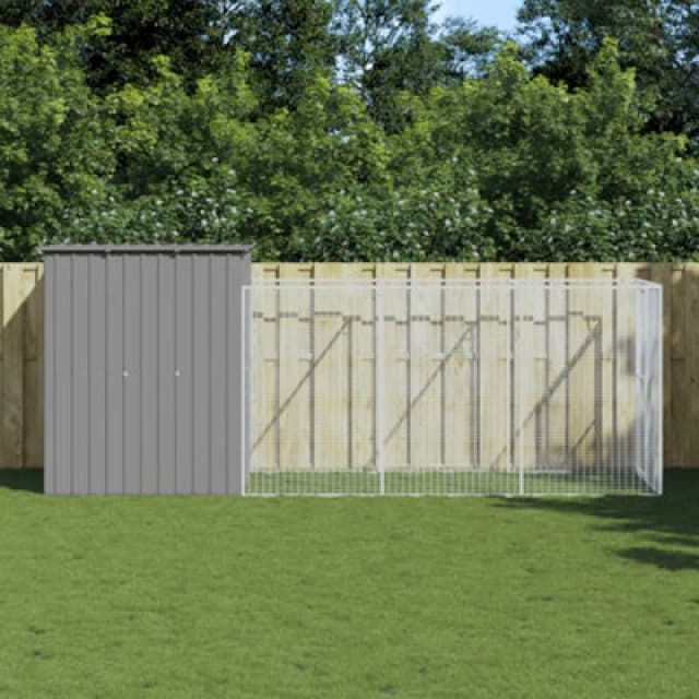 Vidaxl Dog House With Run Light Grey 165X455X181cm Galvanised Steel