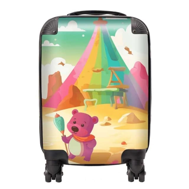 Warren Reed - Designer Purple Bear On A Beach Holiday Suitcase in Yellow Size: Large Yellow Unisex Large