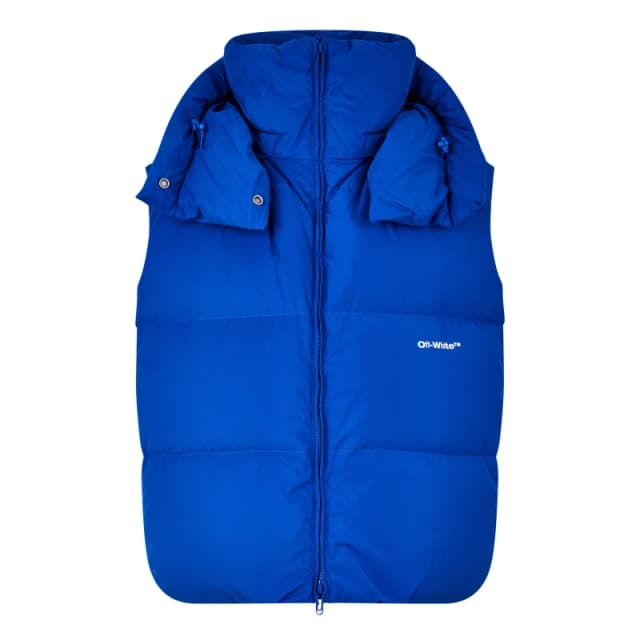 Off-White Off-White Men Bouce Hooded Gilet Peacock Blue Down Jacket in White Size: large White L Male 8052865872850