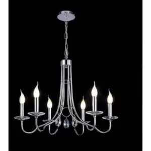 Diyas - Round Danya pendant light 6 polished chrome/crystal bulbs
