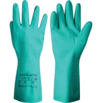 Solvex 37-675 Green Nitrile Gauntlet Gloves - Size 11 - Ansell