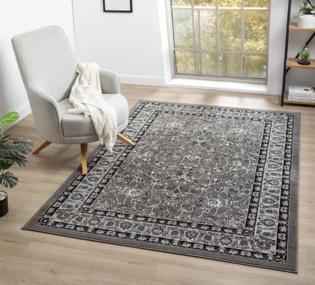 Obsidian Modern Low Pile Area Rug - Classical Traditional Design Grey 160Cm X 230Cm