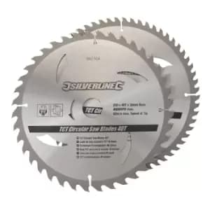 Silverline TCT Circular Saw Blades 40, 60T 2pk 250x30 - 25/20/16mm Rings 991704