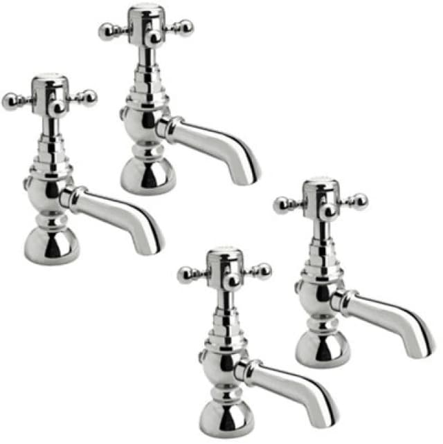 Balterley Traditional Crosshead Basin Pillar Taps And Bath Taps Set - Chrome