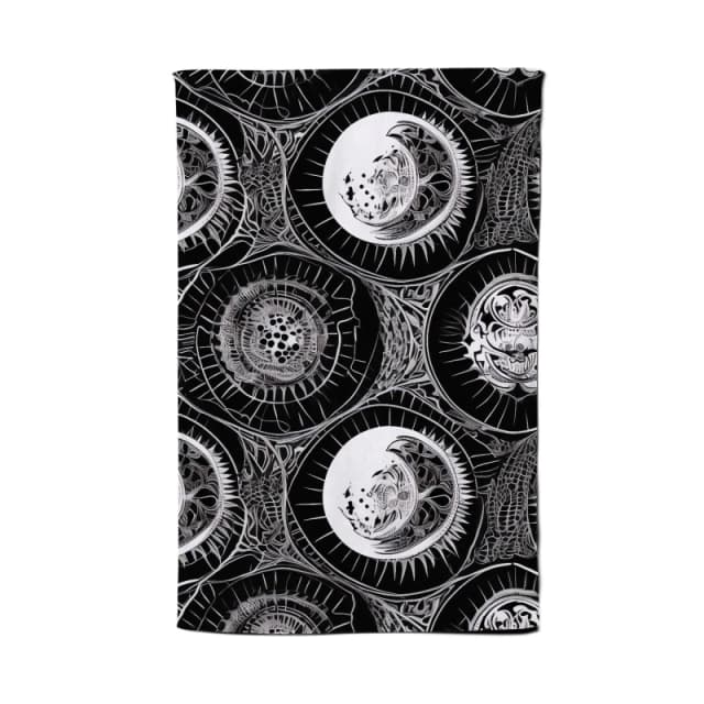 Warren Reed - Designer Black White Moon & Sun Tea Towel in Grey Grey Unisex