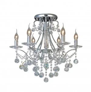 Semi Flush Ceiling 6 Light Polished Chrome, Crystal