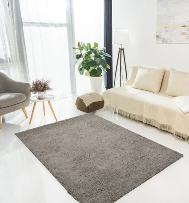 Rugstyle Super Comfy Teddy Rug Plain Ivory in Grey Size: 120cm x 160cm Grey Unisex 120cm x 160 cm