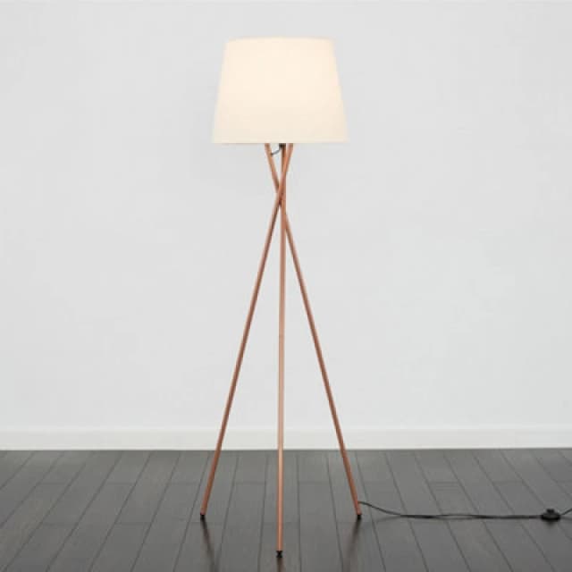 ValueLights ValueLights Camden Copper Metal Tripod Floor Lamp with Tapered Shade and LED Bulb in Beige Beige One Size Unisex 5055759993313