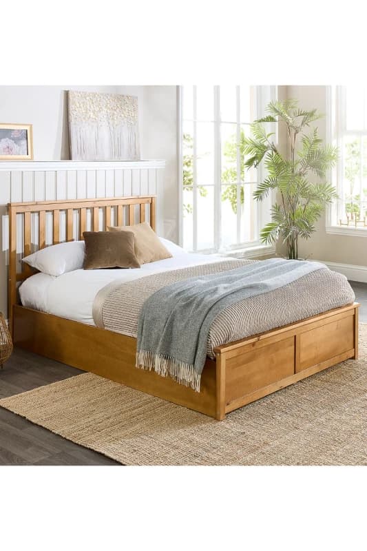 Aspire Wooden Ottoman Storage Bed in Natural Size: Small Double Natural Unisex Small Double