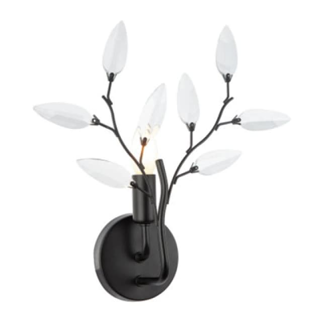 Happy Homewares Modern Birch Matte Black Wall Lighting Fixture With Transparent Acrylic Leaves