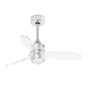 Just LED Chrome, Transparent Ceiling Fan 81cm Smart - Remote Included, 3000K