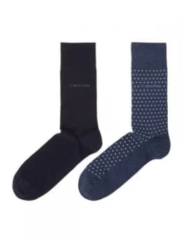 Mens Calvin Klein 2 pack spot and plain flat knit socks Blue