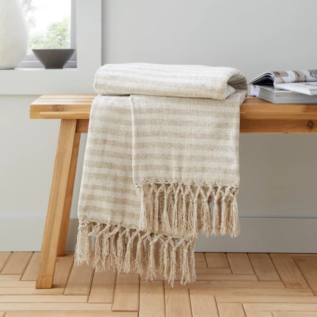 Catherine Lansfield 'Stripe Chenille' Blanket Throw Natural