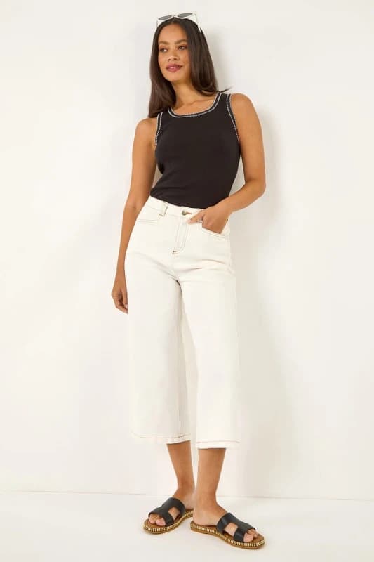 Dusk Womens Denim Pocket Detail Wide Leg Culotte in Ivory Size: 8 Ivory Female 8
