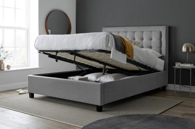 Bedmaster Bedmaster Brandon Fabric Ottoman Bed And Cotswold 3000 Pocket Sprung Natural Mattress in Grey Size: Double Grey Double Unisex 950278928712