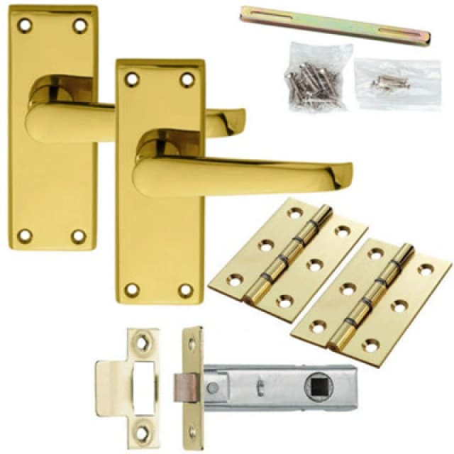 Loops Door Handle & Latch Pack Brass Victorian Straight Lever Square Backplate Metallics