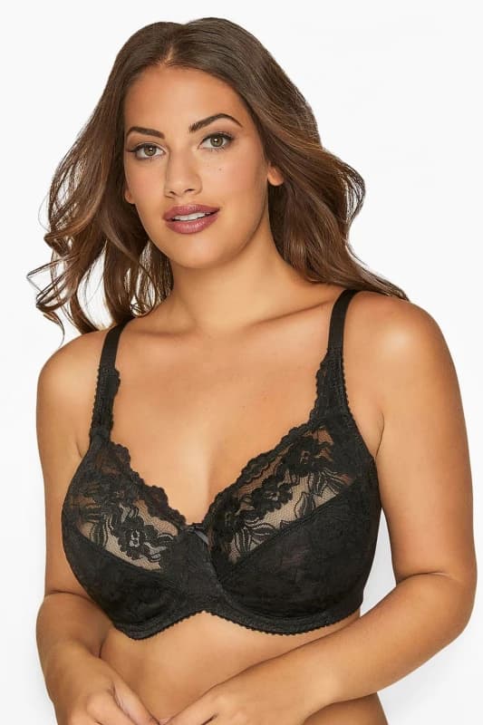 Yours Womens Stretch Lace Non-Padded Underwired Bra in Black Size: 44F Black Female 44F