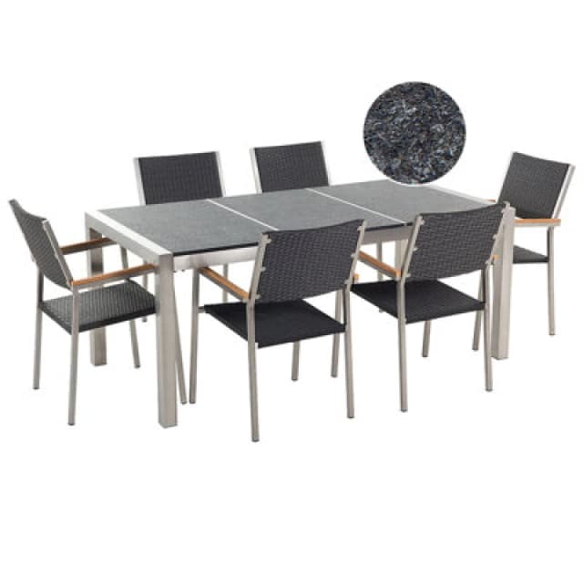Beliani Garden Dining Set 6 Seater Grosseto Triple Plate Basalt Flamed Black