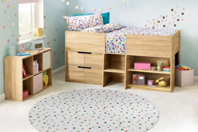 RugsX Bambino 47890 Round Washing Carpet Dots For Children Anti Slip - White / Brown Circle 80 Cm