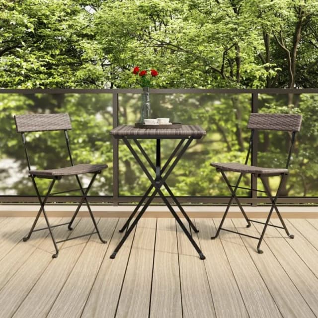 VIDAXL 3 Piece Folding Bistro Set Grey Poly Rattan Vidaxl 319991