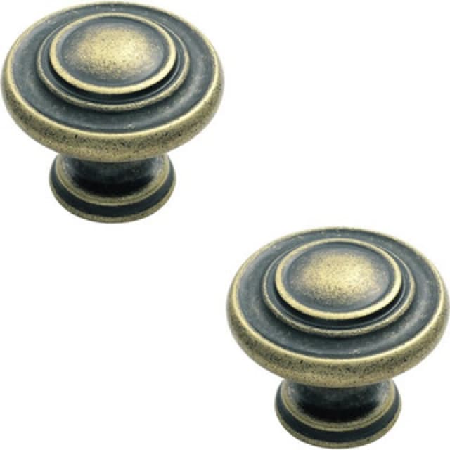 Loops 2x Round Ringed Pattern Door Knob 32mm Diameter Antique Brass Cabinet Handle Metallics unisex