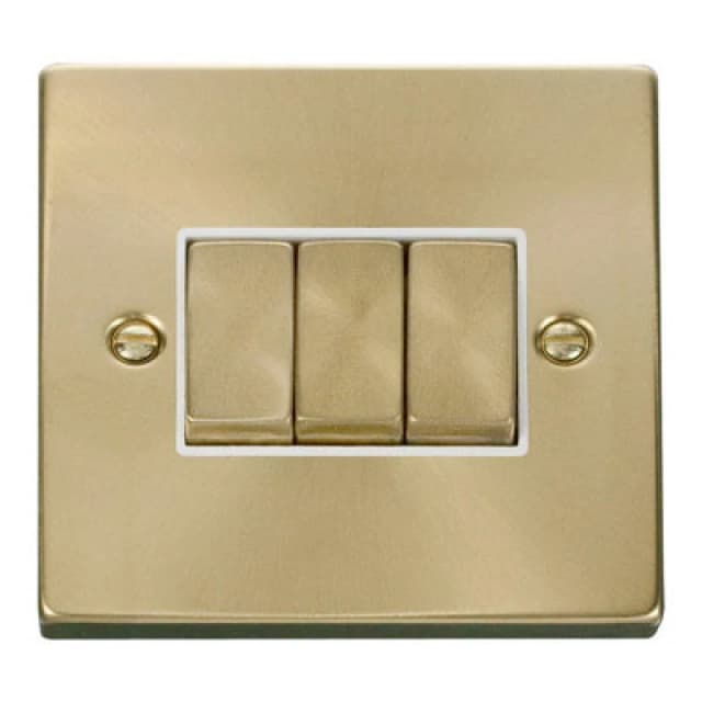 SE Home Satin / Brushed Brass 10A 3 Gang 2 Way Ingot Light Switch Gold unisex