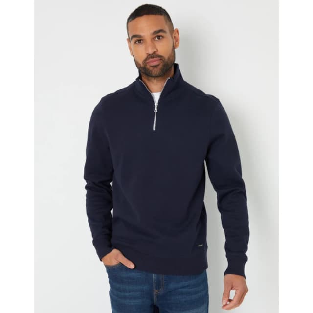 Threadbare Pique Quarter Zip Funnel Neck Sweatshirt Navy