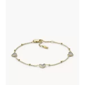 Fossil Womens Sutton Classic Valentine Gold-Tone Stainless Steel Heart Station Bracelet - Gold