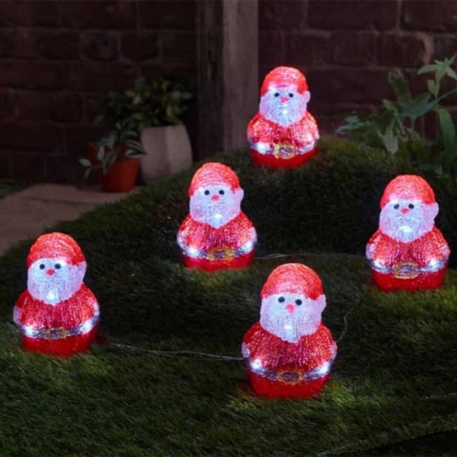 14cm Set of 5 Battery Operated Light up Christmas Santa Ornaments with 40 Cool White LEDs