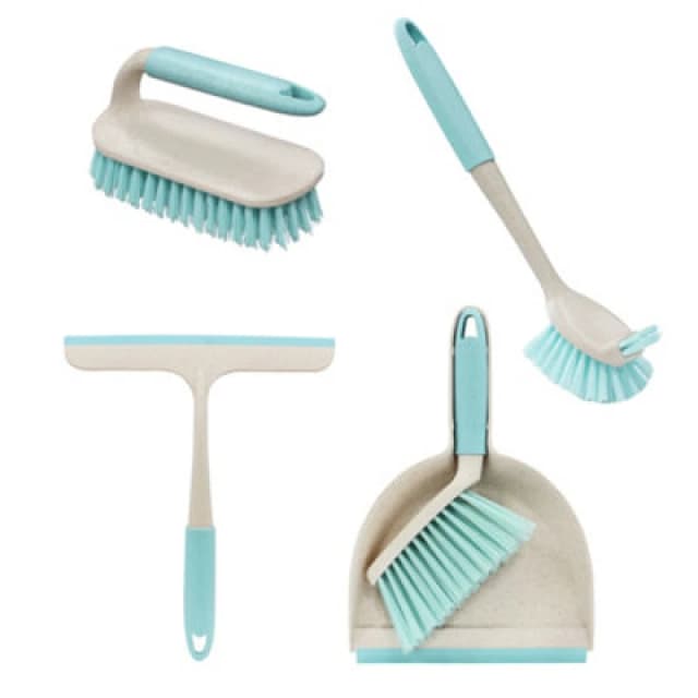 JVL Pro Anit-Bac Cleaning Essentials, Mini Dust pan, Scrubbing, Dish Brush and Window Squeegee Bundle Blue