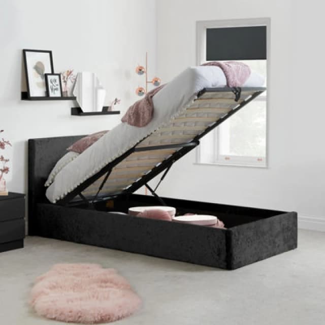 Birlea Berlin 3ft Single Black Crushed Velvet Glitz Fabric Ottoman Bed Frame