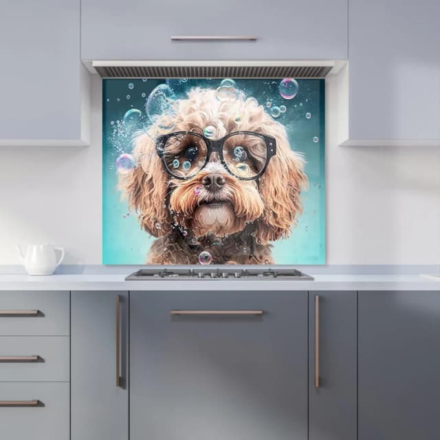 Warren Reed - Designer Cavapoo Dog With Glasses Splashart Kitchen Splashback Size: 600mm x 750mm Multicolor Unisex 600mm x 750mm