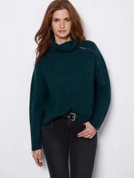 Mint Velvet Mint Velvet Zip Detail Chunky Knit, Teal Size M Women